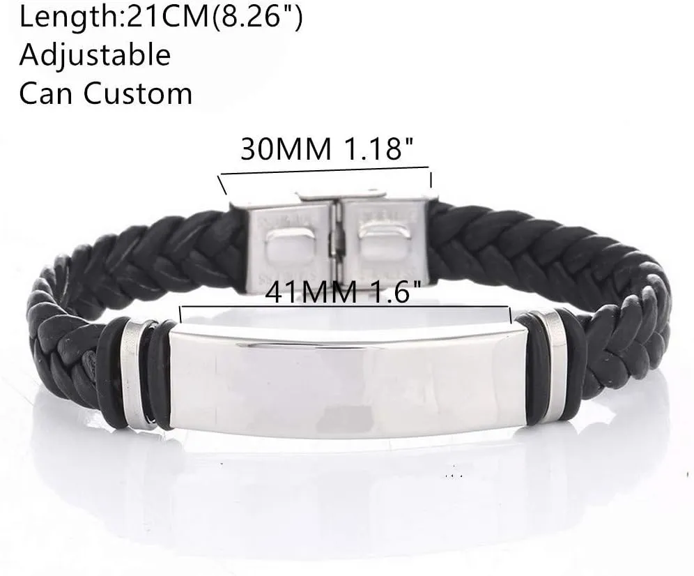 Medical Alert ID Bracelets for Men Women Adjustable Braided Leather Wristband Emergency Identification Cuff Bracelet Health Systems Medic Awareness Jewelry for Adults Teens,Black/Silver/Blue/Colorful