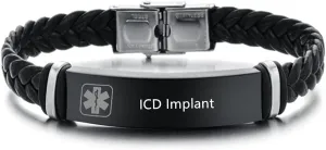 Medical Alert ID Bracelets for Men Women Adjustable Braided Leather Wristband Emergency Identification Cuff Bracelet Health Systems Medic Awareness Jewelry for Adults Teens,Black/Silver/Blue/Colorful
