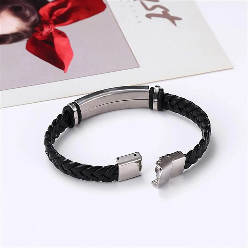 Medical Alert ID Bracelets for Men Women Adjustable Braided Leather Wristband Emergency Identification Cuff Bracelet Health Systems Medic Awareness Jewelry for Adults Teens,Black/Silver/Blue/Colorful