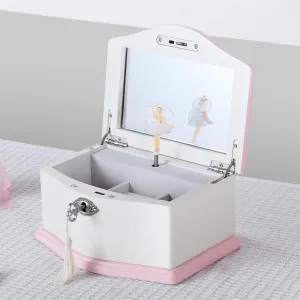 Medium Ballerina Musical Jewelry Box with Mirror for Girls,Kid's Jewelry Storage Music Chest- (white/pink)