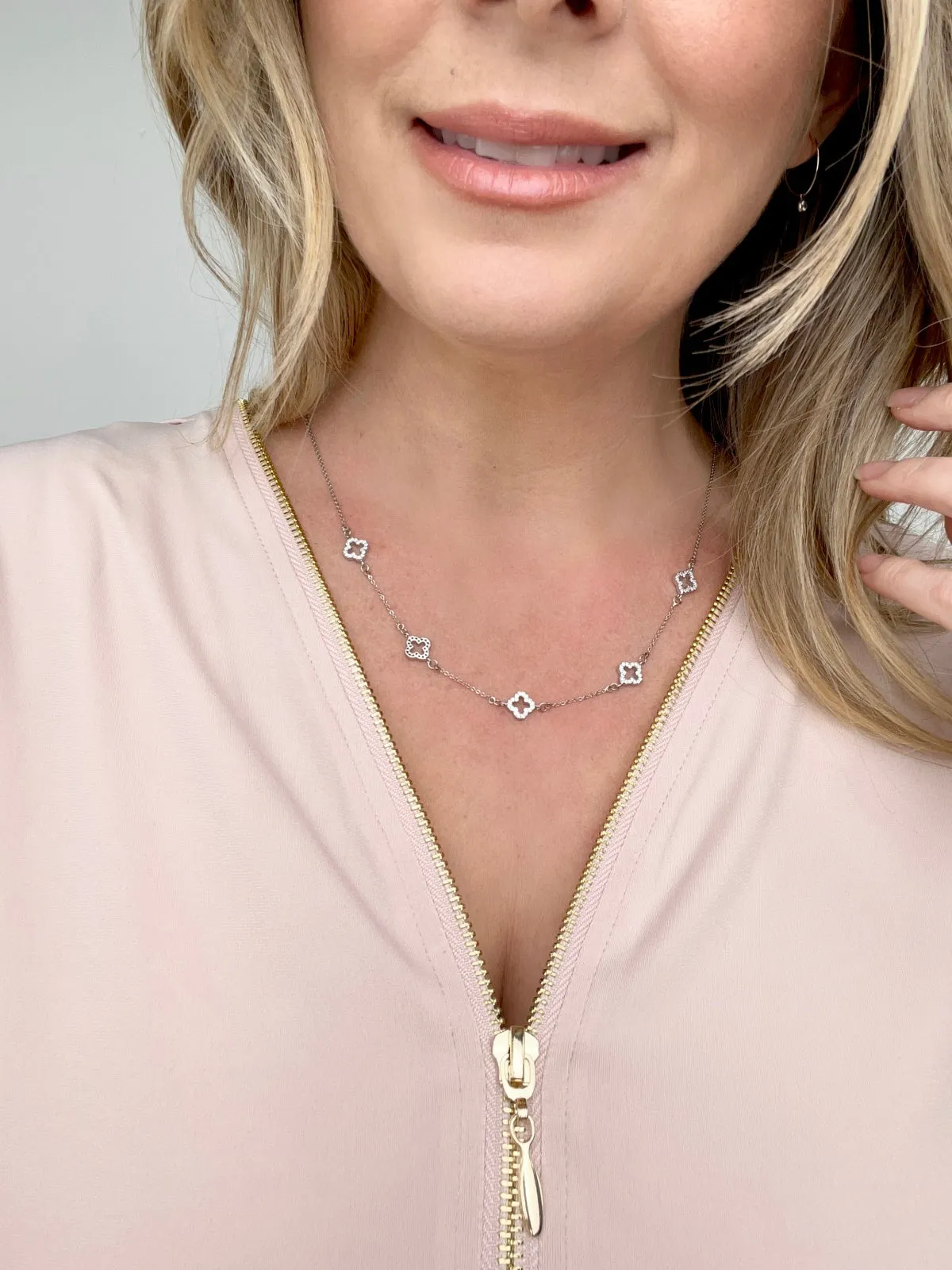 Melania Clara Crystal Clovers Dainty Necklace