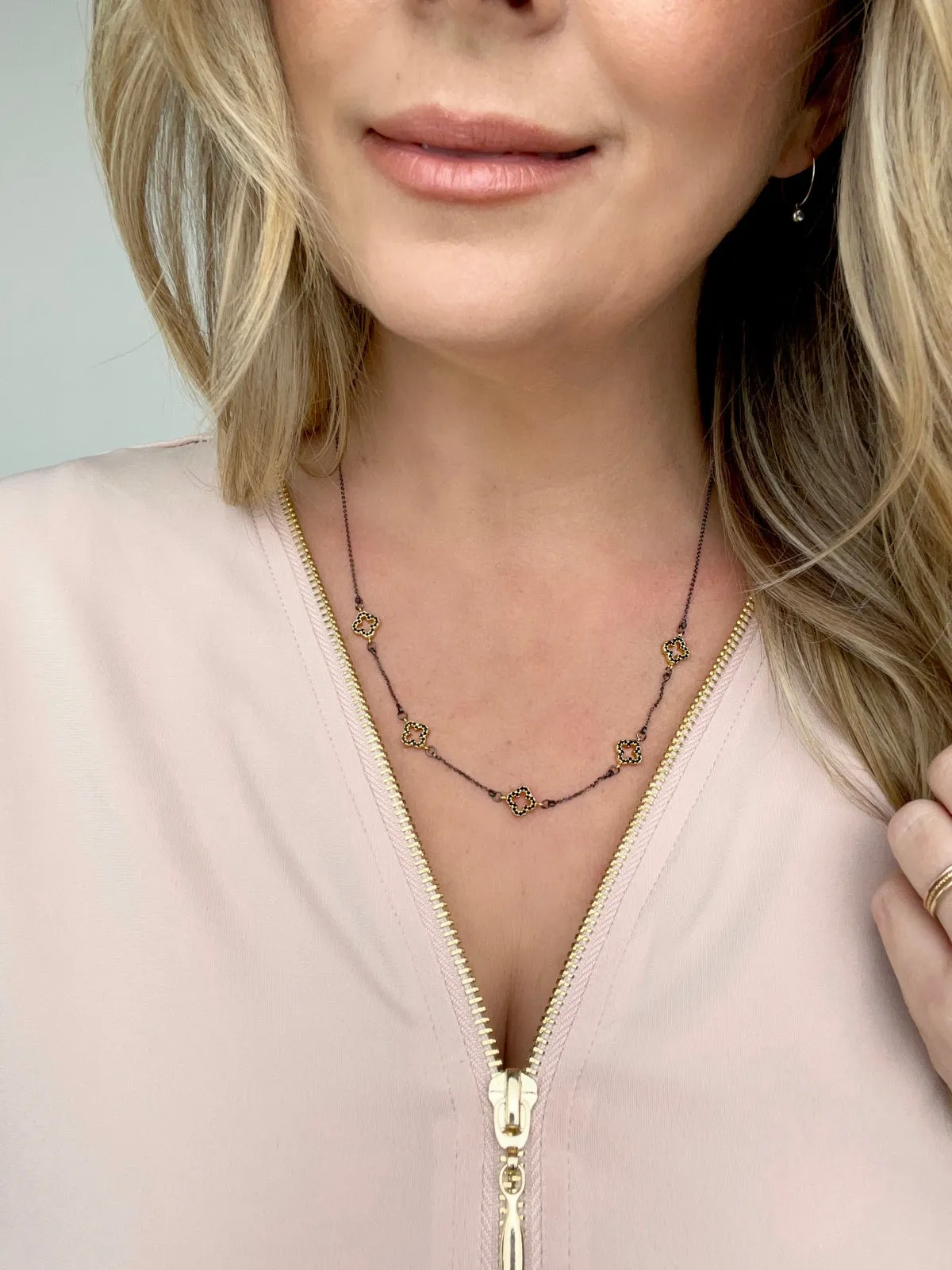 Melania Clara Crystal Clovers Dainty Necklace