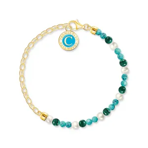 Member Charm Bracelet with White Pearls, Malachite & Charmista Disc - Gold Plated
