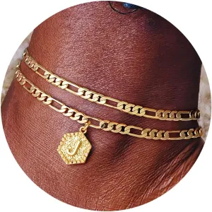 Memorjew Initial Ankle Bracelets for Women, 14K Gold Plated Double Layered Initial Anklets Jewelry for Women