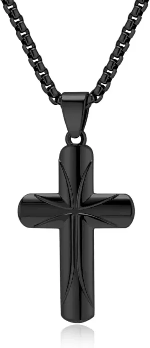 Men Cross Necklace,Stainless Steel Silver/Gold/Black Christian Pendant Necklace Faithful Jewelry60cm Rolo Chain