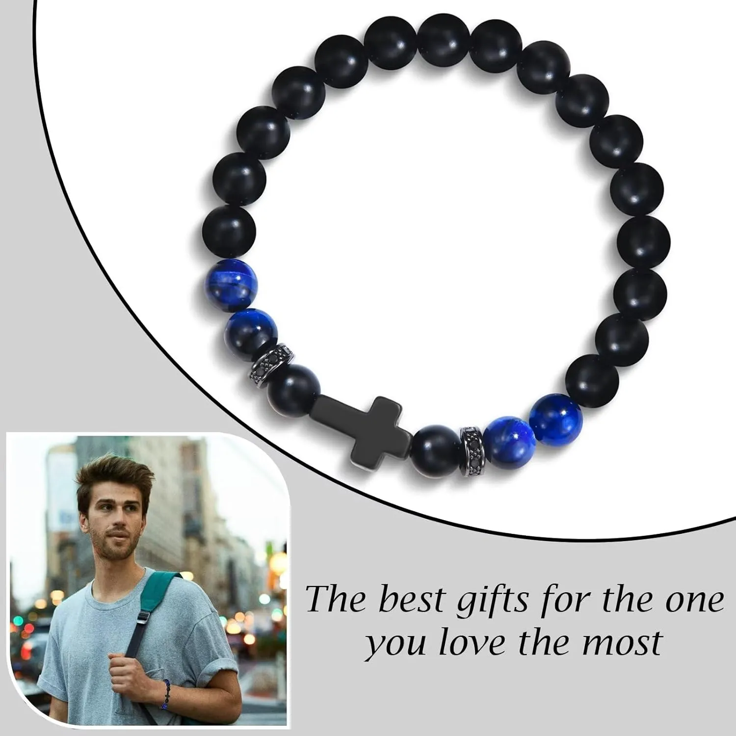 Men Gifts Cross Bracelet Gifts Birthday, Christmas, baptism Anniversary Christian Stone Bracelets For Son, Grandson, Brother, Husband