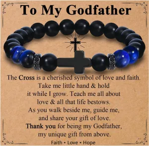 Men Gifts Cross Bracelet Gifts Birthday, Christmas, baptism Anniversary Christian Stone Bracelets For Son, Grandson, Brother, Husband