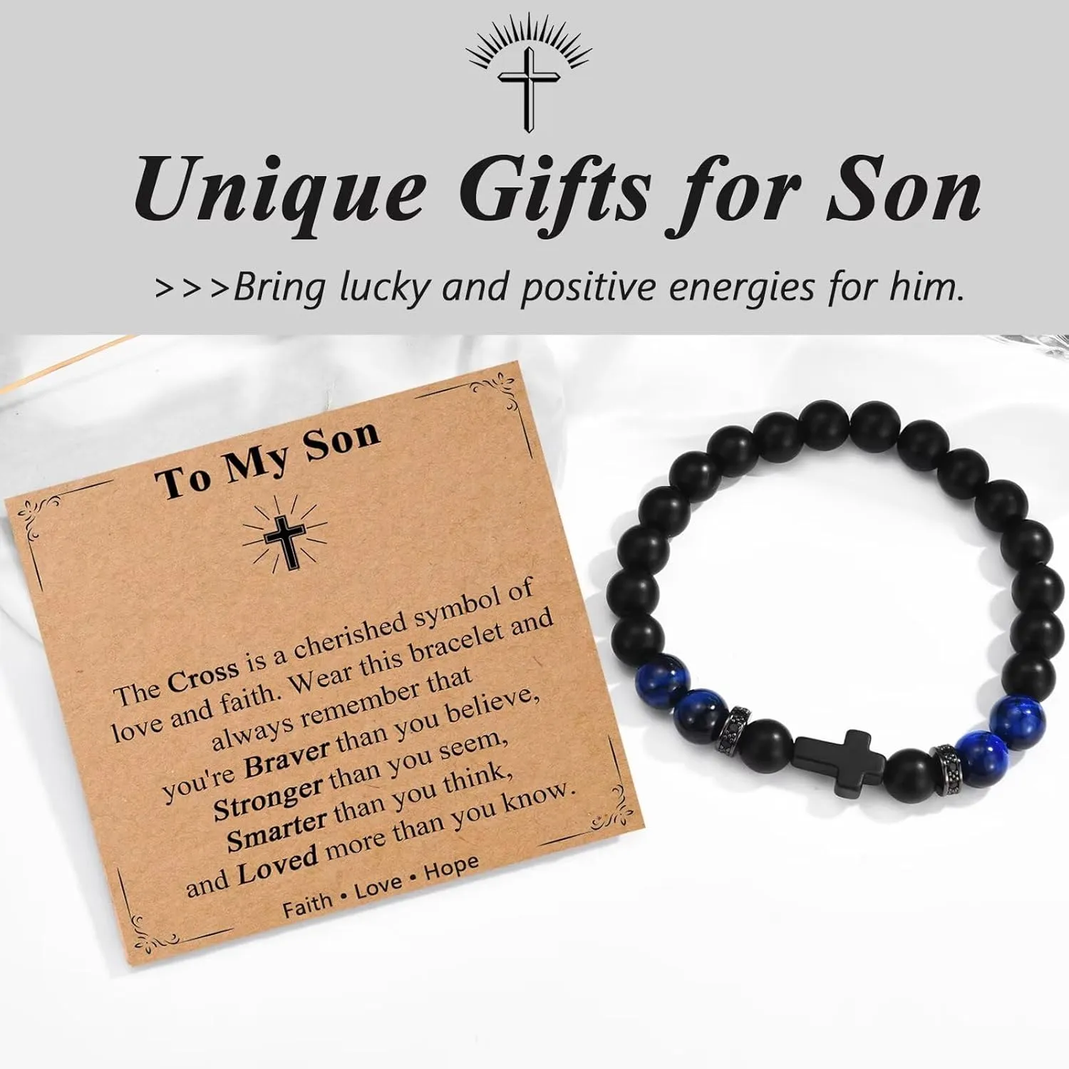 Men Gifts Cross Bracelet Gifts Birthday, Christmas, baptism Anniversary Christian Stone Bracelets For Son, Grandson, Brother, Husband