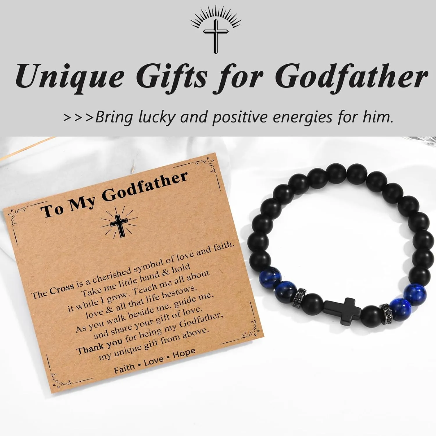 Men Gifts Cross Bracelet Gifts Birthday, Christmas, baptism Anniversary Christian Stone Bracelets For Son, Grandson, Brother, Husband