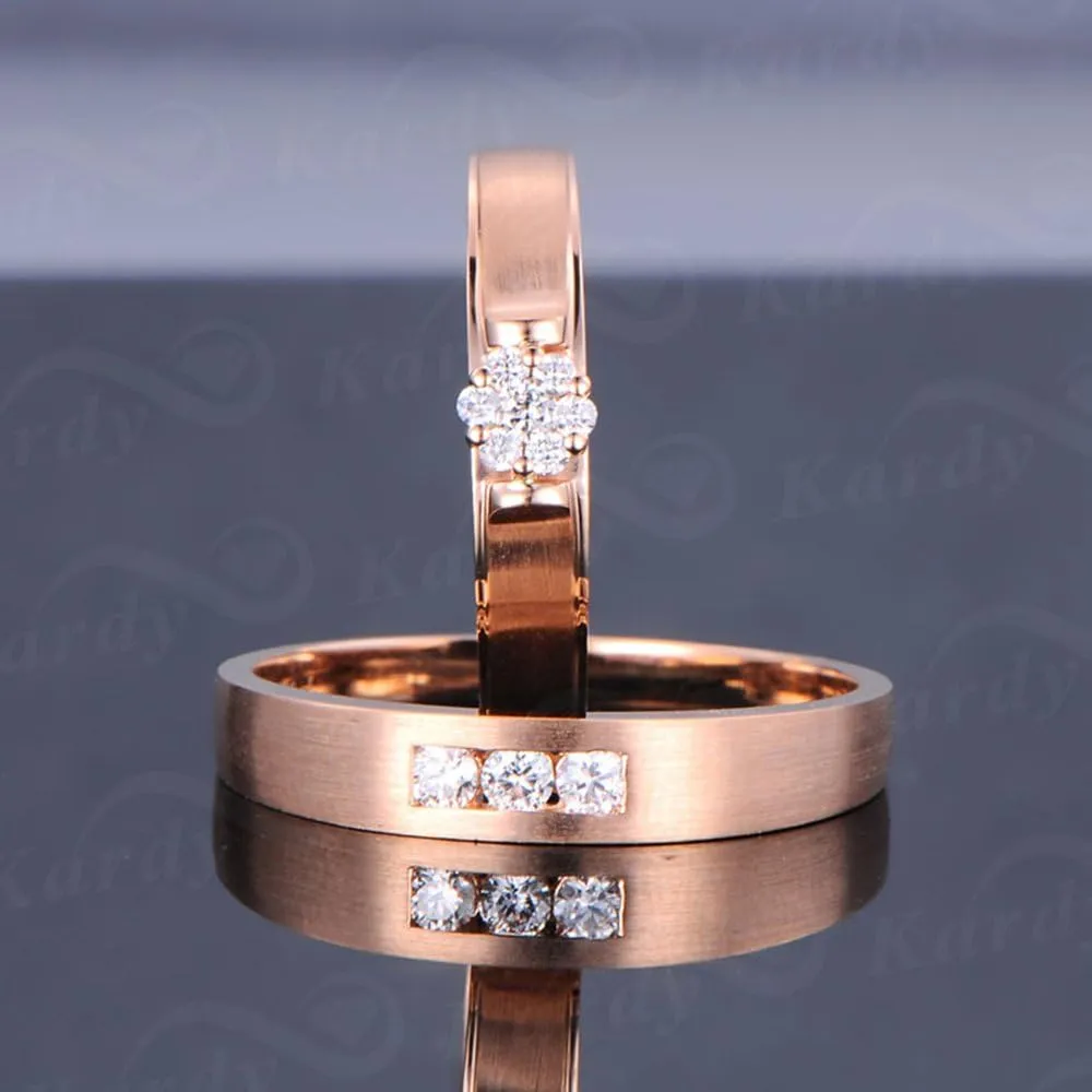 Men's and Women's Unique Fashion Natural Pave Diamond 14K Solid Rose Gold Wedding Engagement Promise Couple Ring Set(0.167cttw,G-H Color,VS-SI1 Clarity)