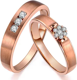 Men's and Women's Unique Fashion Natural Pave Diamond 14K Solid Rose Gold Wedding Engagement Promise Couple Ring Set(0.167cttw,G-H Color,VS-SI1 Clarity)