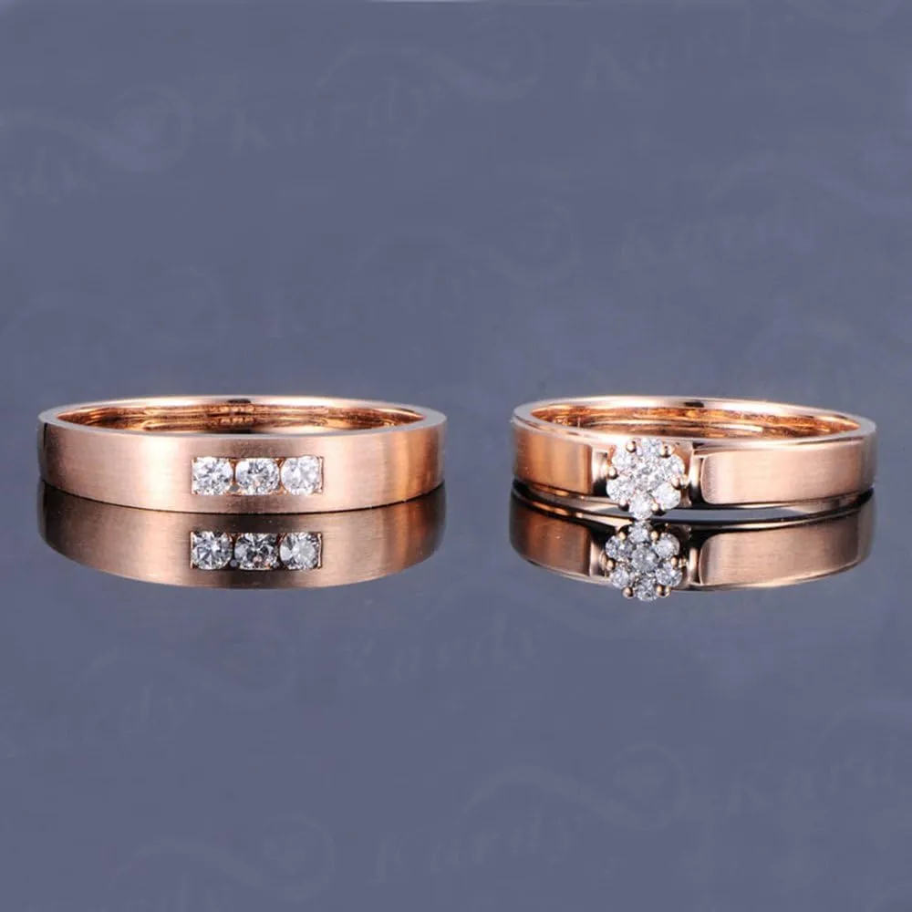 Men's and Women's Unique Fashion Natural Pave Diamond 14K Solid Rose Gold Wedding Engagement Promise Couple Ring Set(0.167cttw,G-H Color,VS-SI1 Clarity)