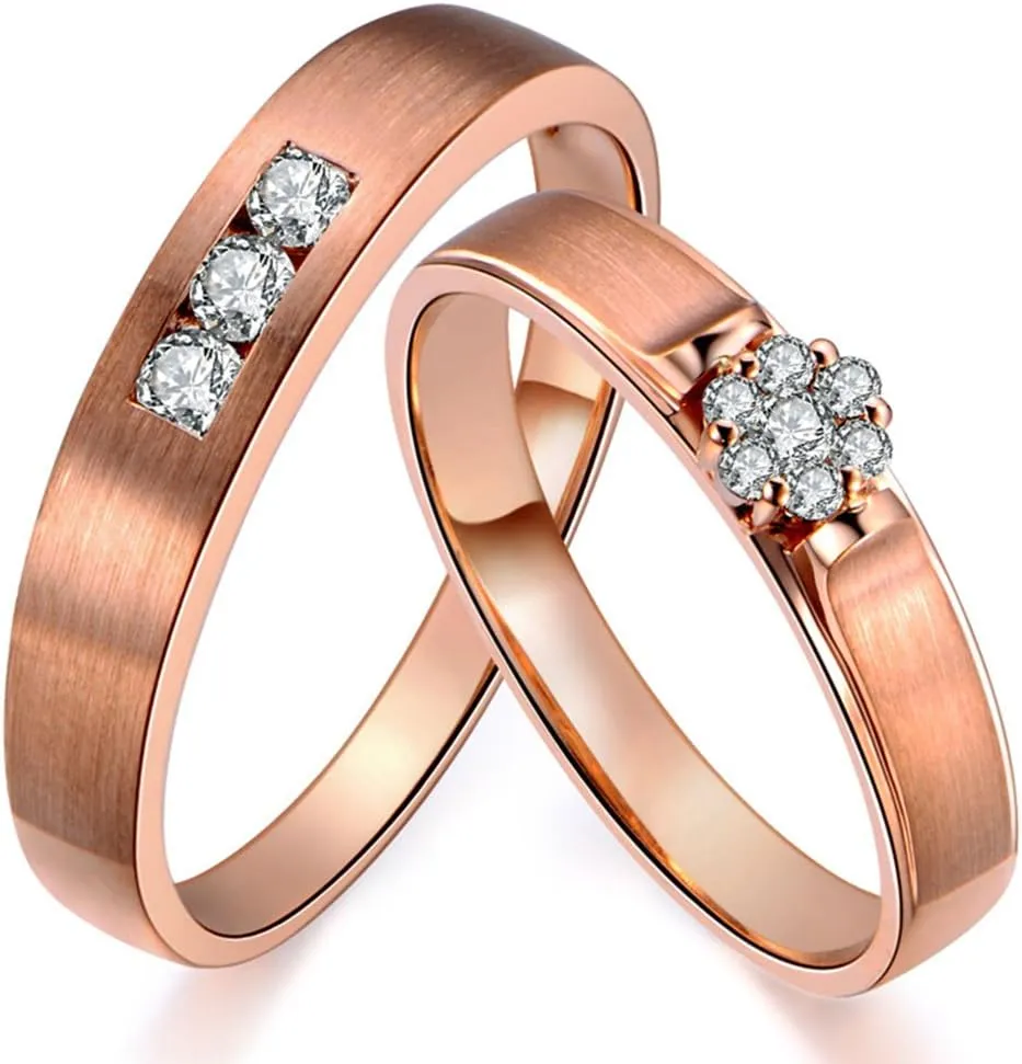Men's and Women's Unique Fashion Natural Pave Diamond 14K Solid Rose Gold Wedding Engagement Promise Couple Ring Set(0.167cttw,G-H Color,VS-SI1 Clarity)
