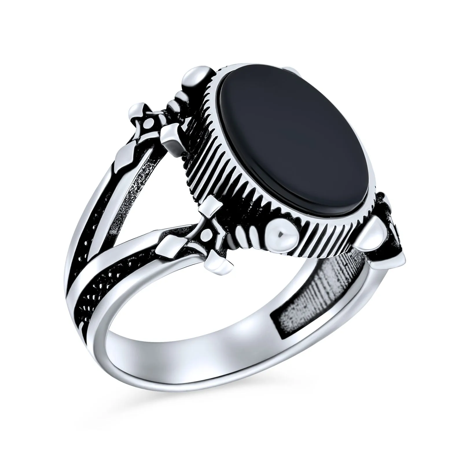 Mens Silver Ring: Vintage Biker Jewelry with Black Onyx Gemstone Sterling Silver