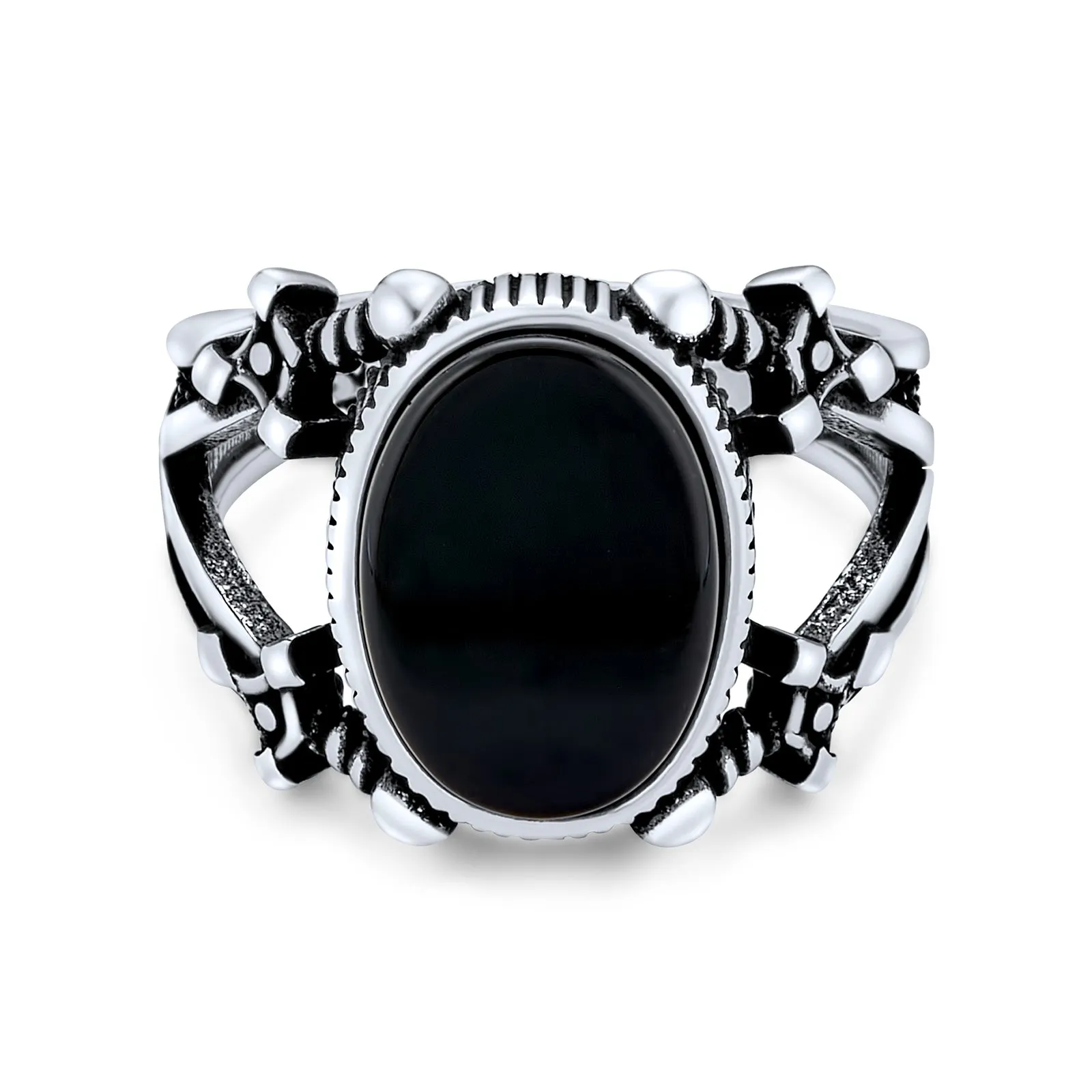 Mens Silver Ring: Vintage Biker Jewelry with Black Onyx Gemstone Sterling Silver