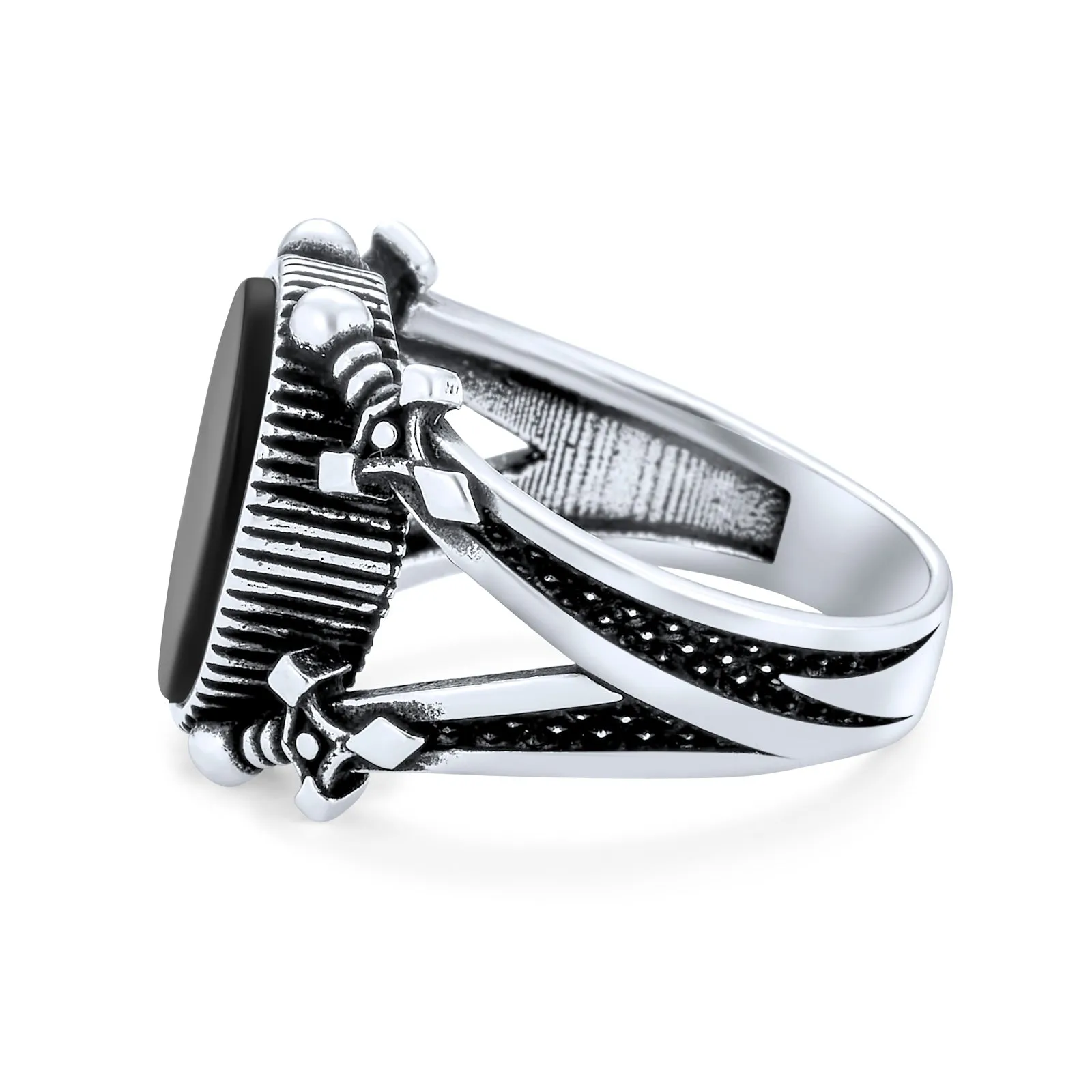 Mens Silver Ring: Vintage Biker Jewelry with Black Onyx Gemstone Sterling Silver