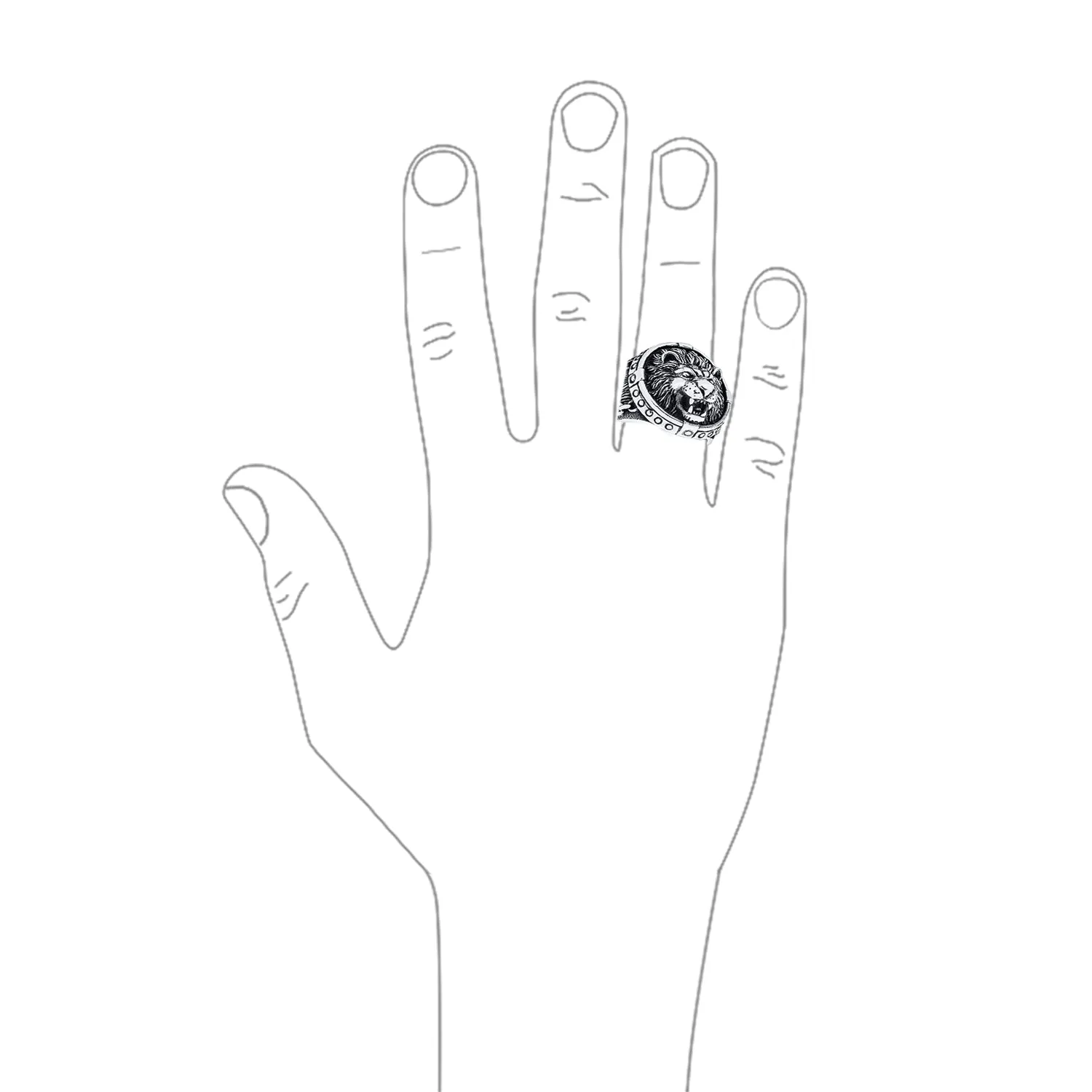 Mens Silver Ring - Vintage Style King of Jungle Lion Signet Oxidized Sterling Silver
