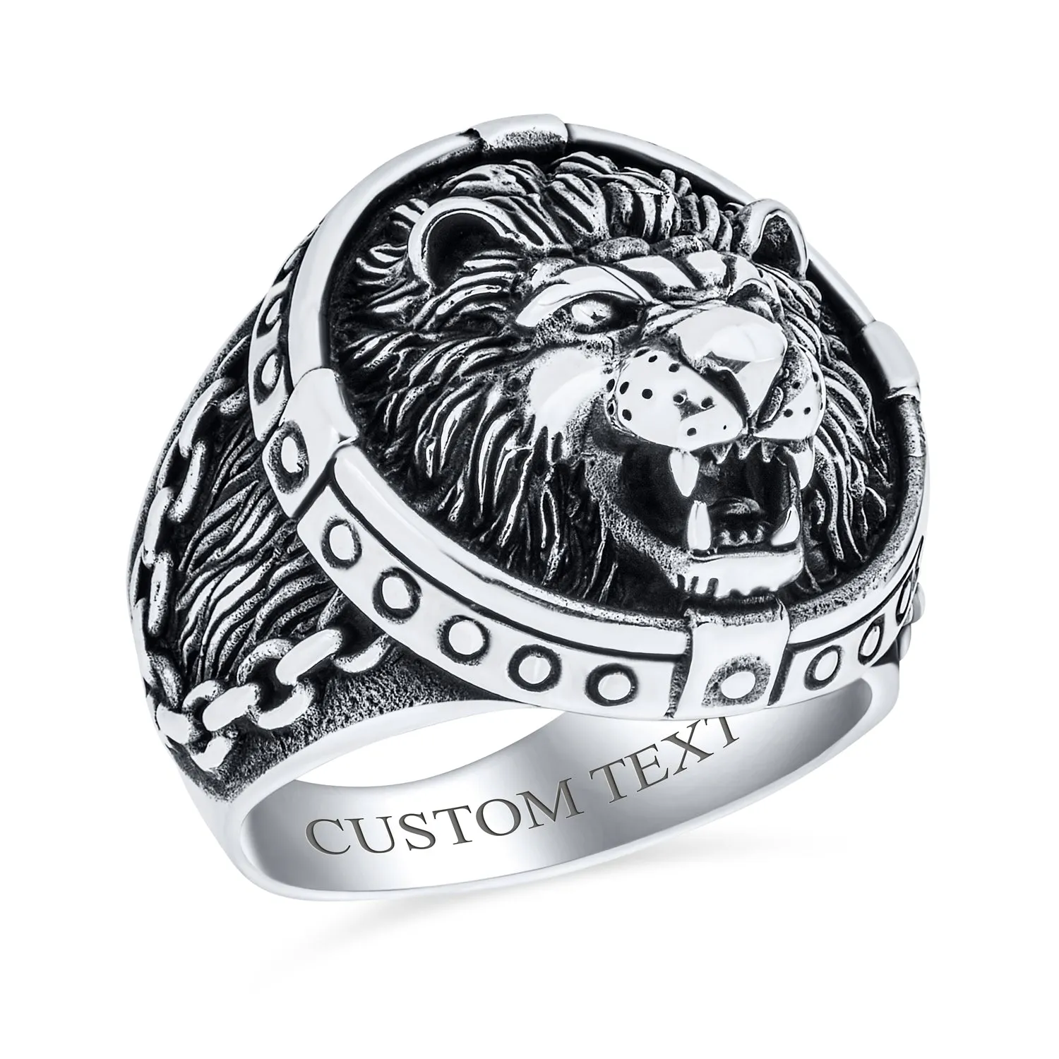 Mens Silver Ring - Vintage Style King of Jungle Lion Signet Oxidized Sterling Silver