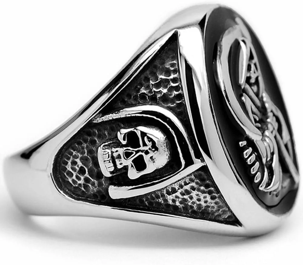 Men's Stainless Steel Casted Grim Reaper Ring with Enamel Sizes 8 to 14