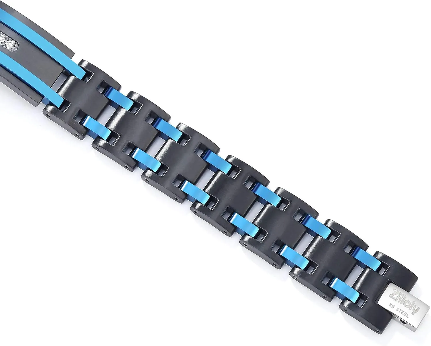 Men's Stainless Steel Two-Tone Square Link diamond Bracelet in Black & Blue Ion-Plated Black