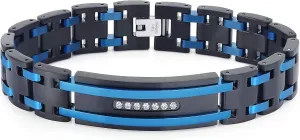 Men's Stainless Steel Two-Tone Square Link diamond Bracelet in Black & Blue Ion-Plated Black