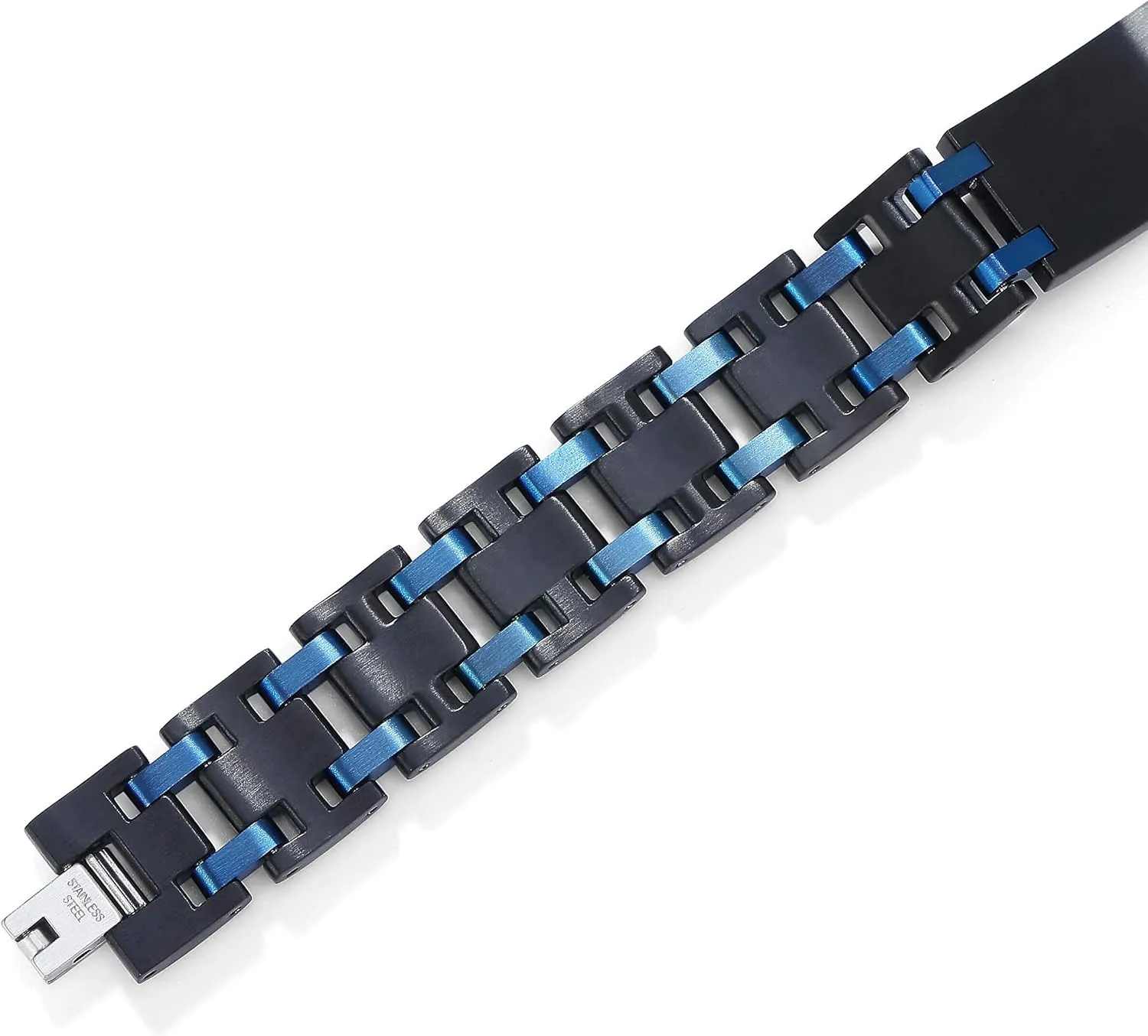 Men's Stainless Steel Two-Tone Square Link diamond Bracelet in Black & Blue Ion-Plated Black