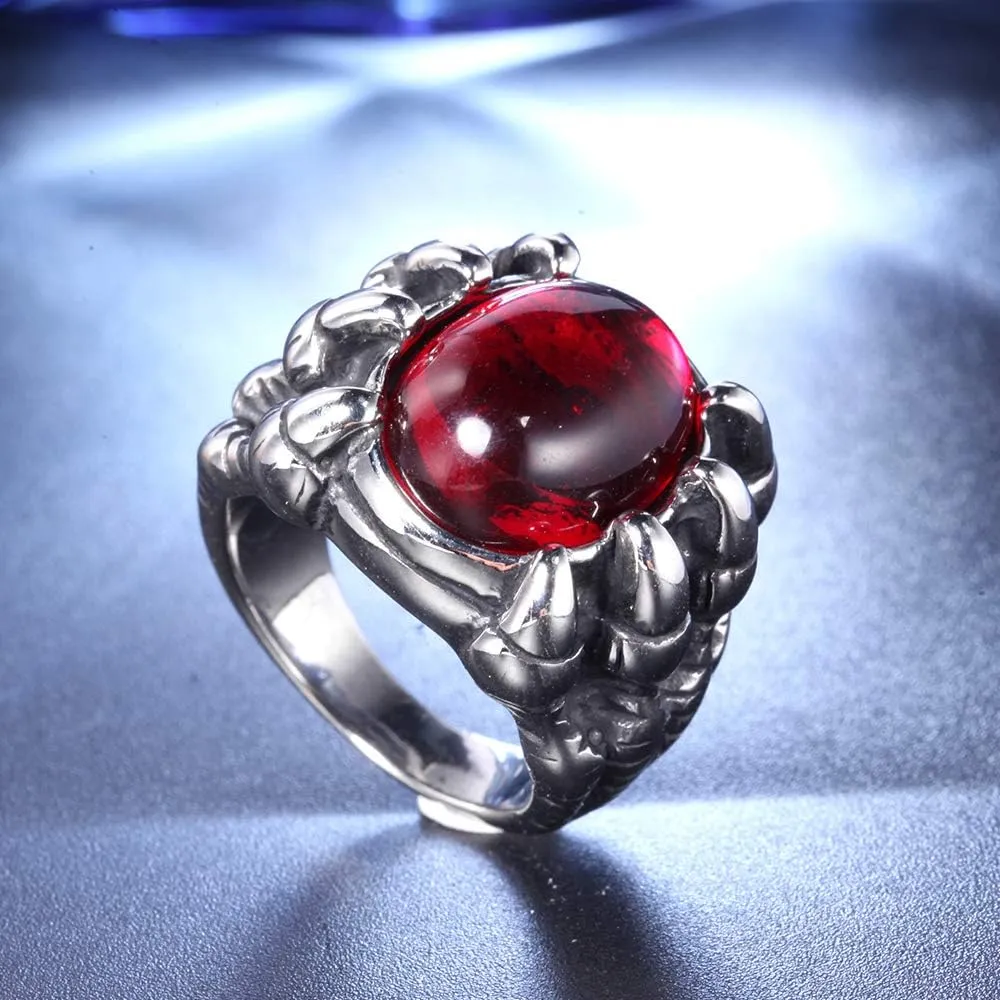 Men's Stainless Steel Vintage Gothic Biker Dragon Claw Evil Devil Eyeball Ring Punk Rock Style