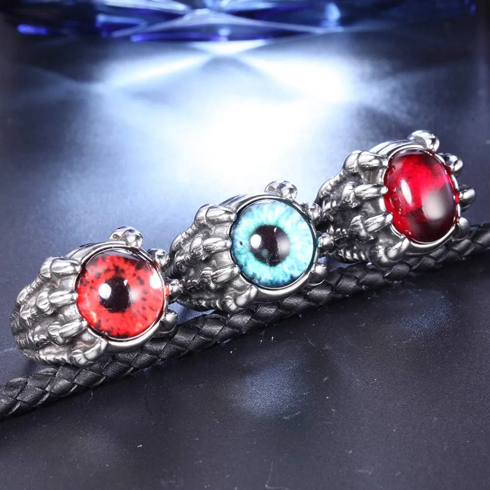 Men's Stainless Steel Vintage Gothic Biker Dragon Claw Evil Devil Eyeball Ring Punk Rock Style