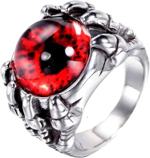 Men's Stainless Steel Vintage Gothic Biker Dragon Claw Evil Devil Eyeball Ring Punk Rock Style
