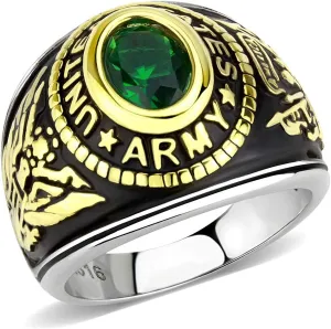 Men's USA United States Army Military Ring Patriotic Bezel Set Crystal Oval Centerstone