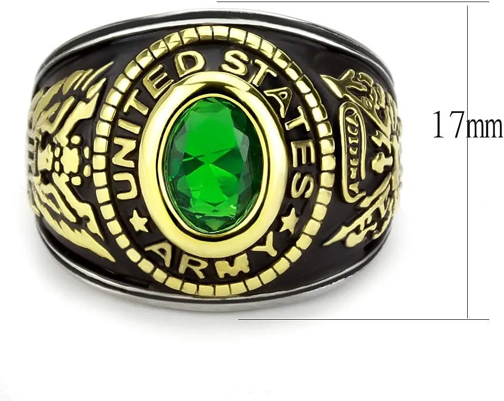 Men's USA United States Army Military Ring Patriotic Bezel Set Crystal Oval Centerstone