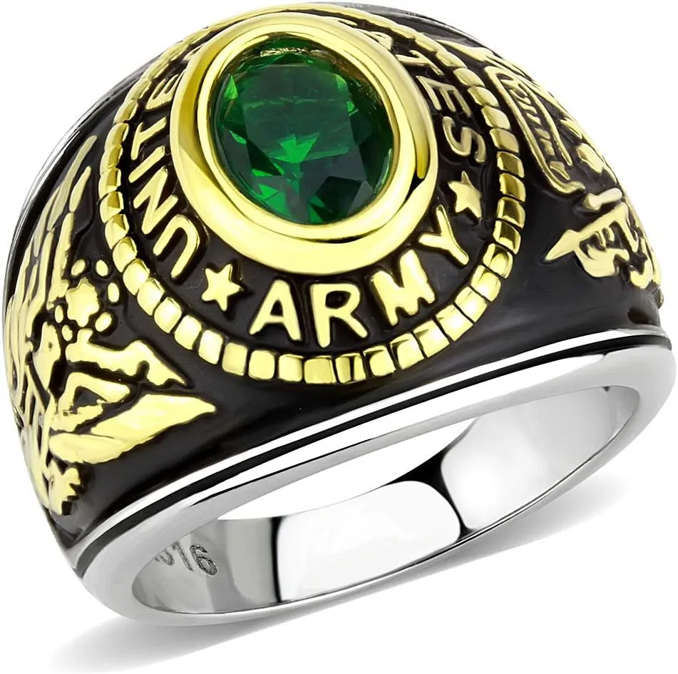 Men's USA United States Army Military Ring Patriotic Bezel Set Crystal Oval Centerstone