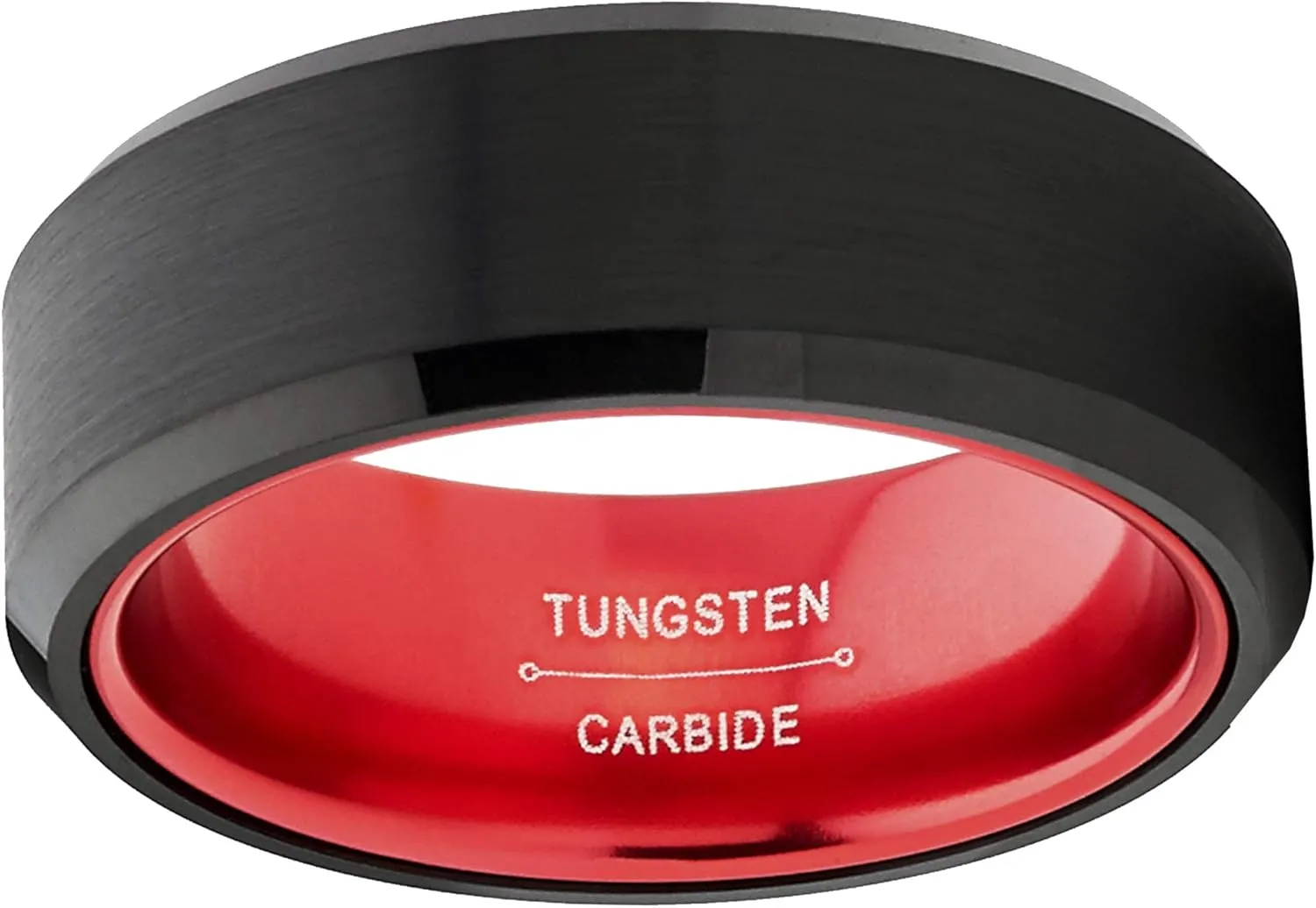 Metal Masters Co. Black Tungsten Wedding Band Men's Women's Unisex Ring Orange, Green, Red, Purple Interior Beveled Edge Brushed 8mm