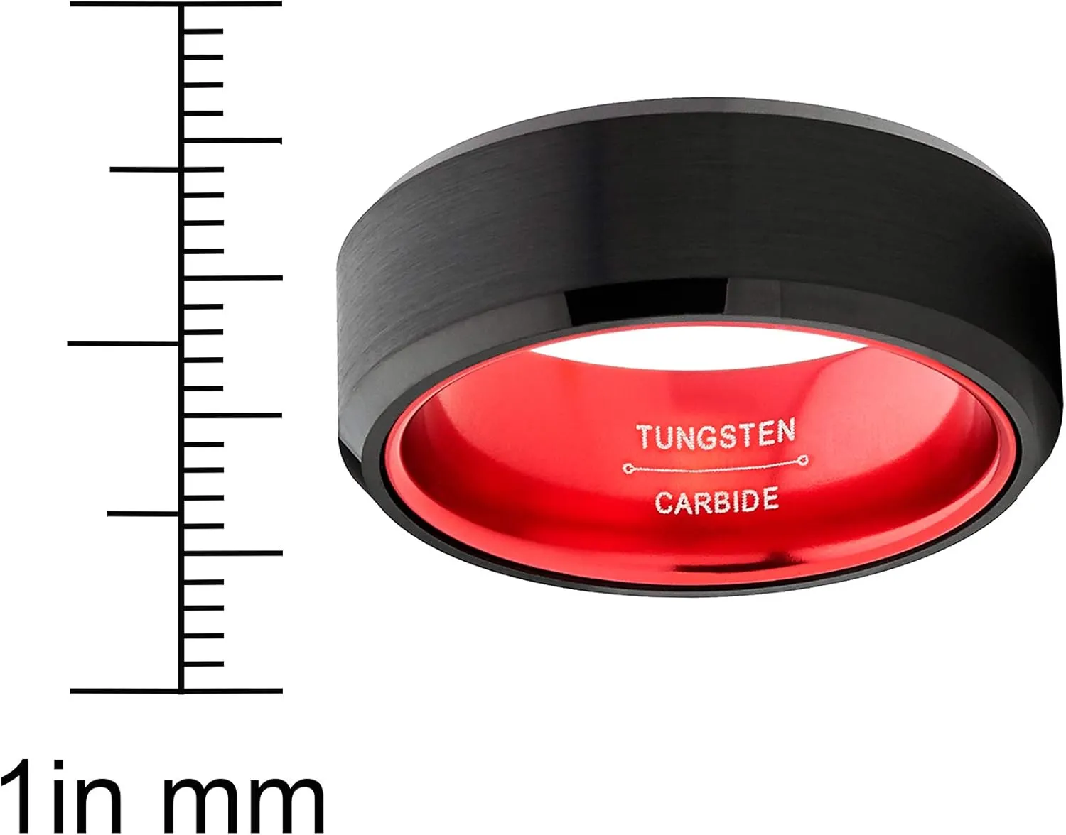 Metal Masters Co. Black Tungsten Wedding Band Men's Women's Unisex Ring Orange, Green, Red, Purple Interior Beveled Edge Brushed 8mm