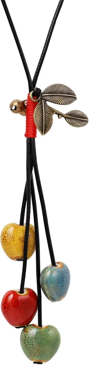 MINACHI Bohemian Leaf and Colorful Heart Shape Beads Lariat Necklace, Long Jewelry for Women