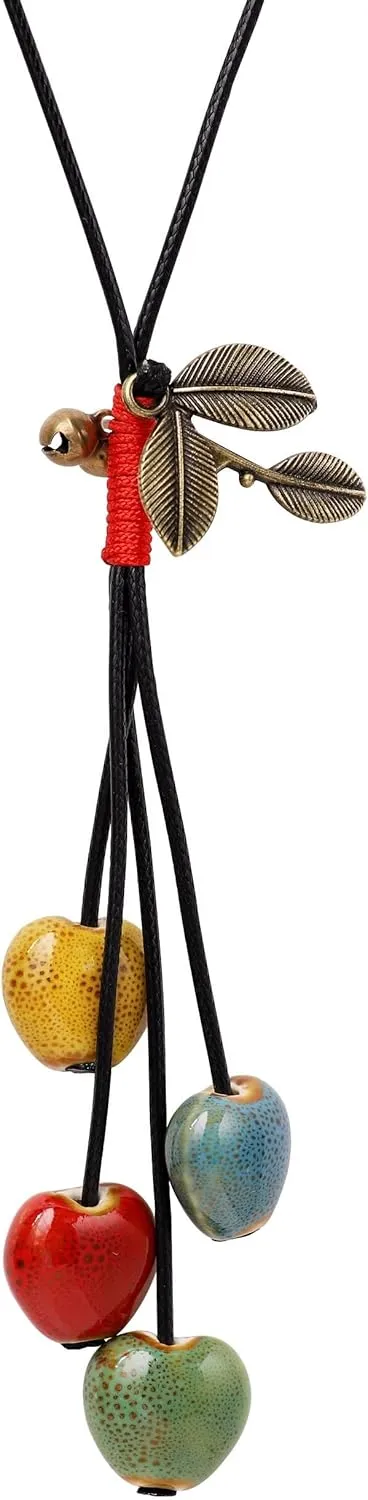 MINACHI Bohemian Leaf and Colorful Heart Shape Beads Lariat Necklace, Long Jewelry for Women