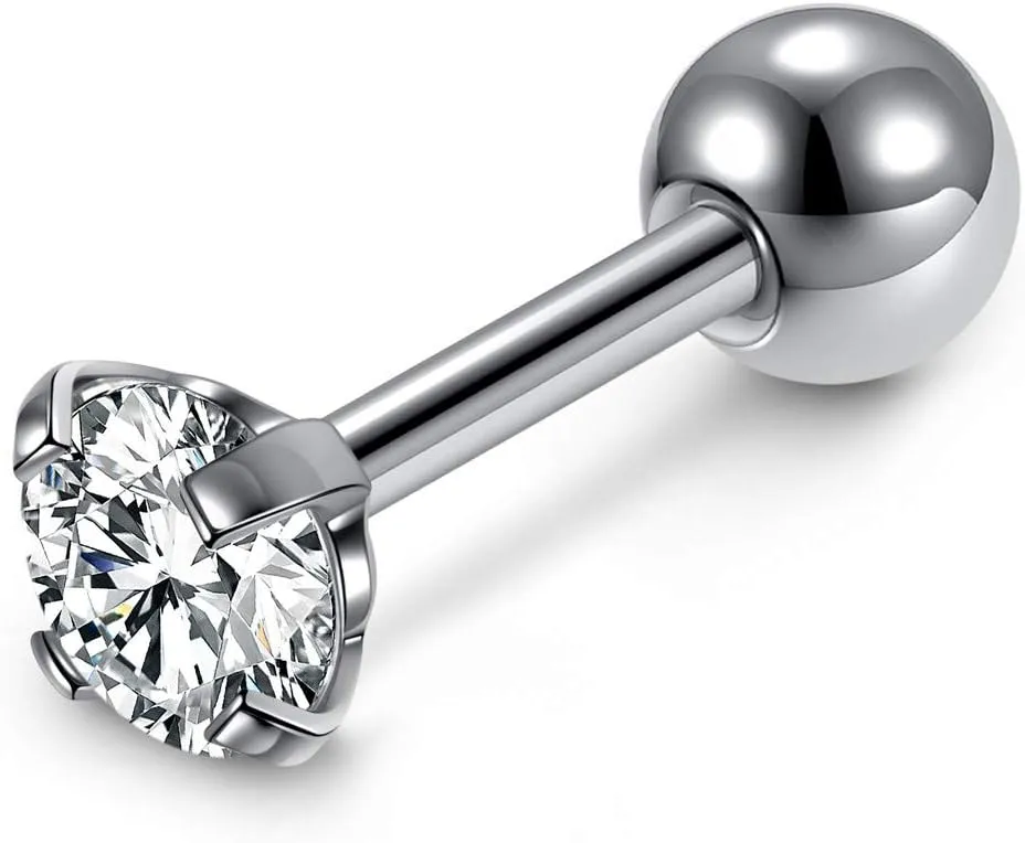 Mini Cubic Zirconia 16G Earring Studs Round Rhinestone Diamond Stainless Steel Post Back Ball Screw Men Women Boy Girl Nose Helix Cartilage Ear Lobe Small Cute Piercing Jewelry