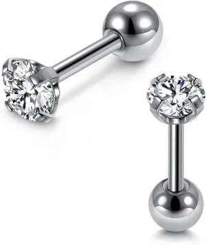 Mini Cubic Zirconia 16G Earring Studs Round Rhinestone Diamond Stainless Steel Post Back Ball Screw Men Women Boy Girl Nose Helix Cartilage Ear Lobe Small Cute Piercing Jewelry