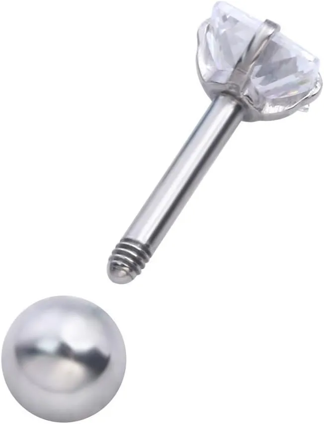 Mini Cubic Zirconia 16G Earring Studs Round Rhinestone Diamond Stainless Steel Post Back Ball Screw Men Women Boy Girl Nose Helix Cartilage Ear Lobe Small Cute Piercing Jewelry