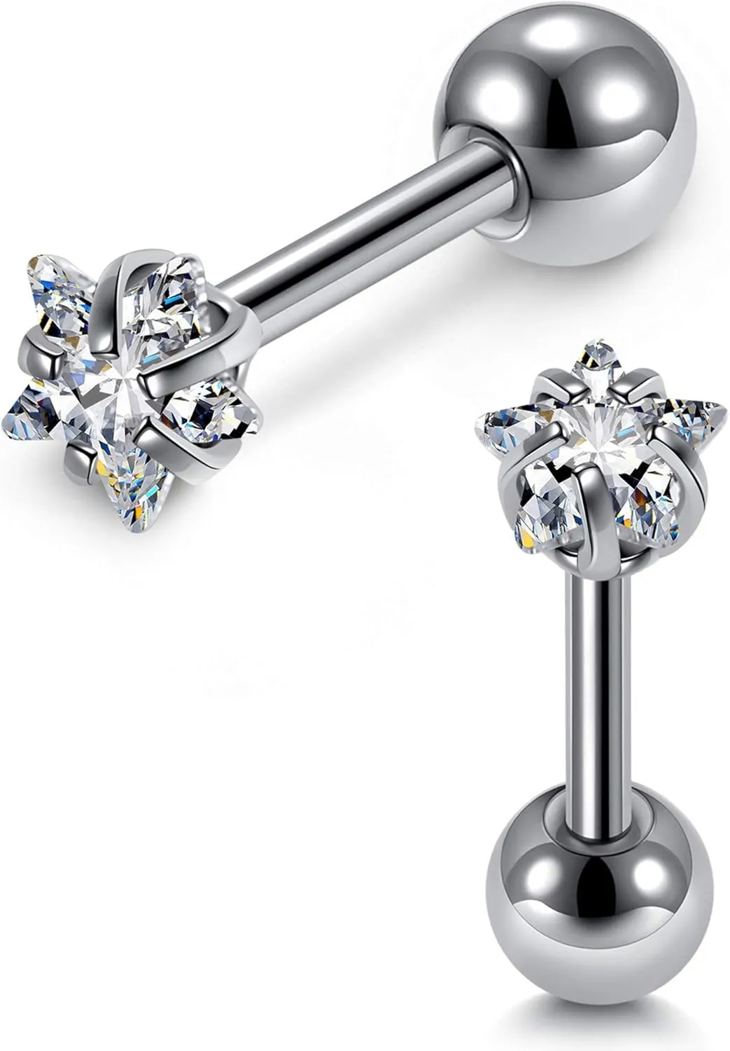 Mini Cubic Zirconia 16G Earring Studs Round Rhinestone Diamond Stainless Steel Post Back Ball Screw Men Women Boy Girl Nose Helix Cartilage Ear Lobe Small Cute Piercing Jewelry
