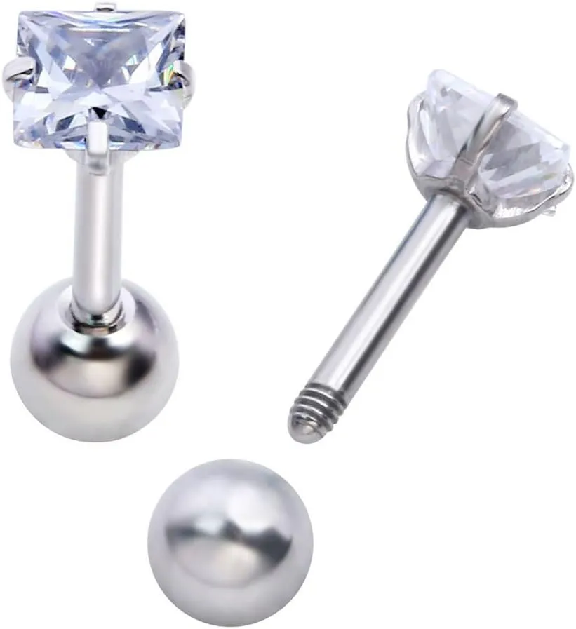Mini Cubic Zirconia 16G Earring Studs Round Rhinestone Diamond Stainless Steel Post Back Ball Screw Men Women Boy Girl Nose Helix Cartilage Ear Lobe Small Cute Piercing Jewelry