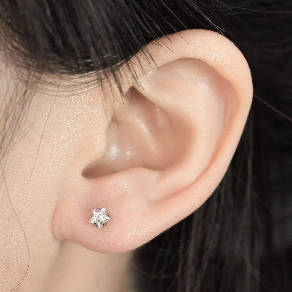 Mini Cubic Zirconia 16G Earring Studs Round Rhinestone Diamond Stainless Steel Post Back Ball Screw Men Women Boy Girl Nose Helix Cartilage Ear Lobe Small Cute Piercing Jewelry