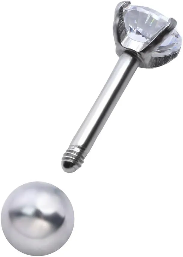 Mini Cubic Zirconia 16G Earring Studs Round Rhinestone Diamond Stainless Steel Post Back Ball Screw Men Women Boy Girl Nose Helix Cartilage Ear Lobe Small Cute Piercing Jewelry