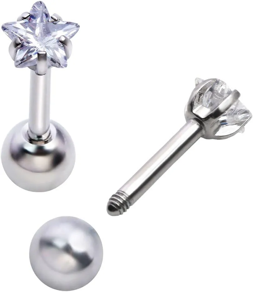 Mini Cubic Zirconia 16G Earring Studs Round Rhinestone Diamond Stainless Steel Post Back Ball Screw Men Women Boy Girl Nose Helix Cartilage Ear Lobe Small Cute Piercing Jewelry