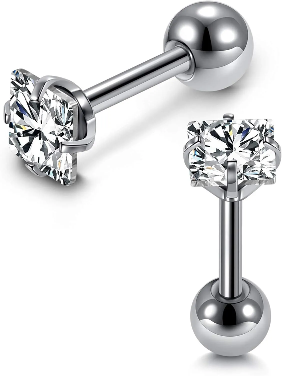 Mini Cubic Zirconia 16G Earring Studs Round Rhinestone Diamond Stainless Steel Post Back Ball Screw Men Women Boy Girl Nose Helix Cartilage Ear Lobe Small Cute Piercing Jewelry