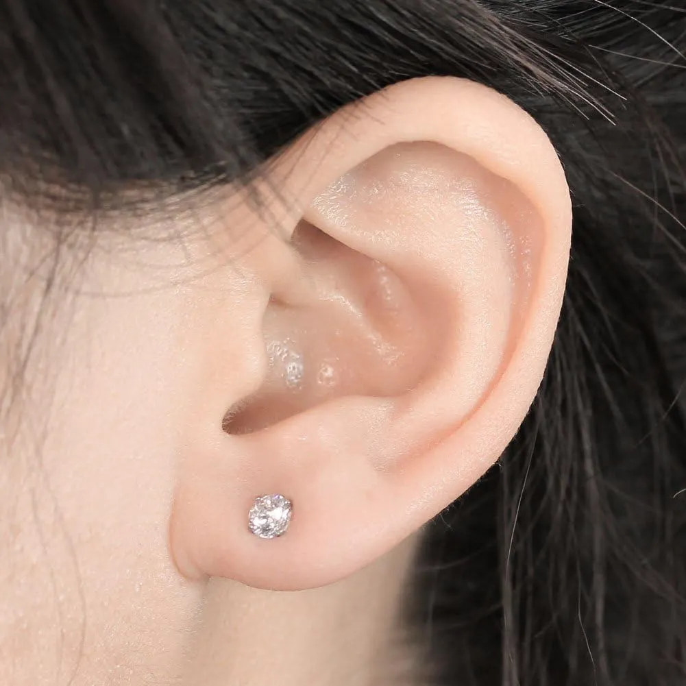 Mini Cubic Zirconia 16G Earring Studs Round Rhinestone Diamond Stainless Steel Post Back Ball Screw Men Women Boy Girl Nose Helix Cartilage Ear Lobe Small Cute Piercing Jewelry
