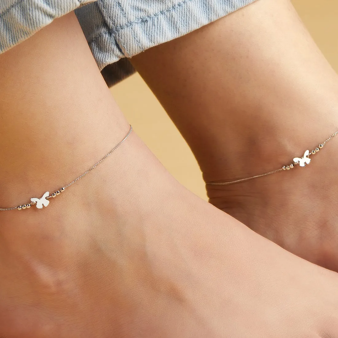 Minimalistic Butterfly 925 Sterling Silver Anklets