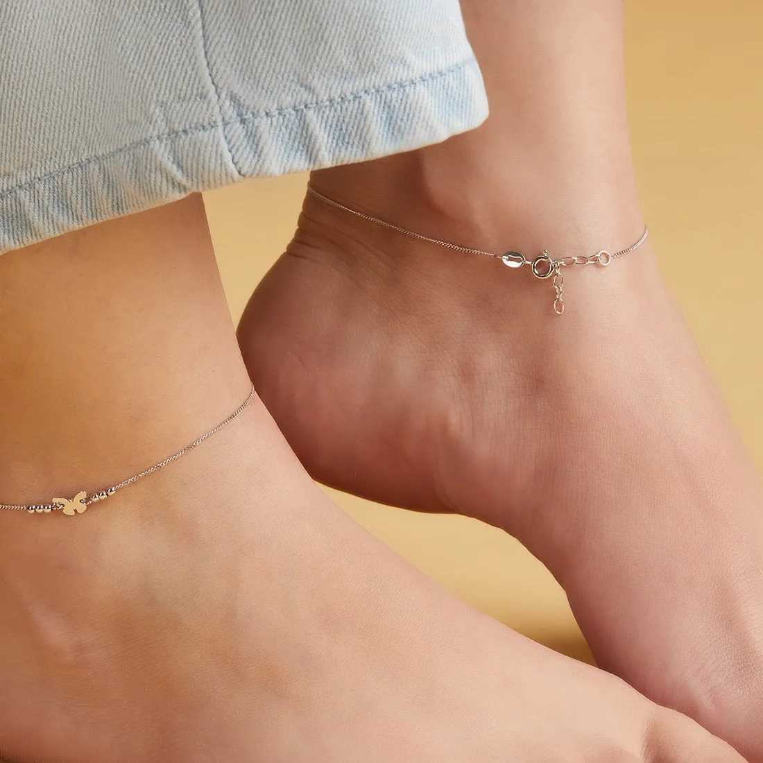 Minimalistic Butterfly 925 Sterling Silver Anklets
