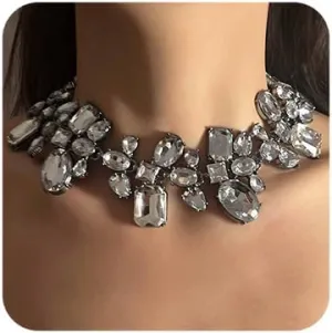 Missgrace Vintage Boho Retro Silver Women Bridal Wedding Large Party Prom Rhinestone Layered Choker Necklaces