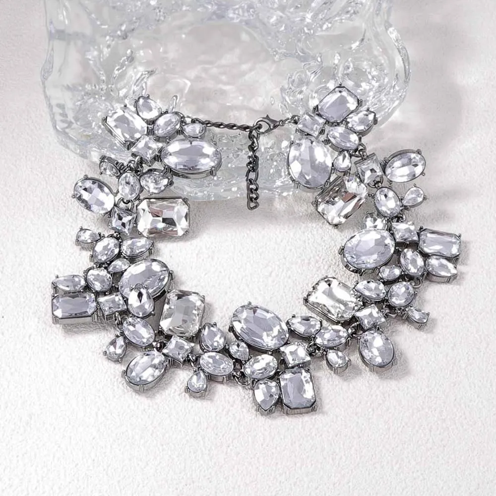 Missgrace Vintage Boho Retro Silver Women Bridal Wedding Large Party Prom Rhinestone Layered Choker Necklaces